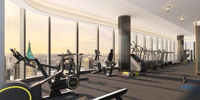 a view of a room with gym equipment