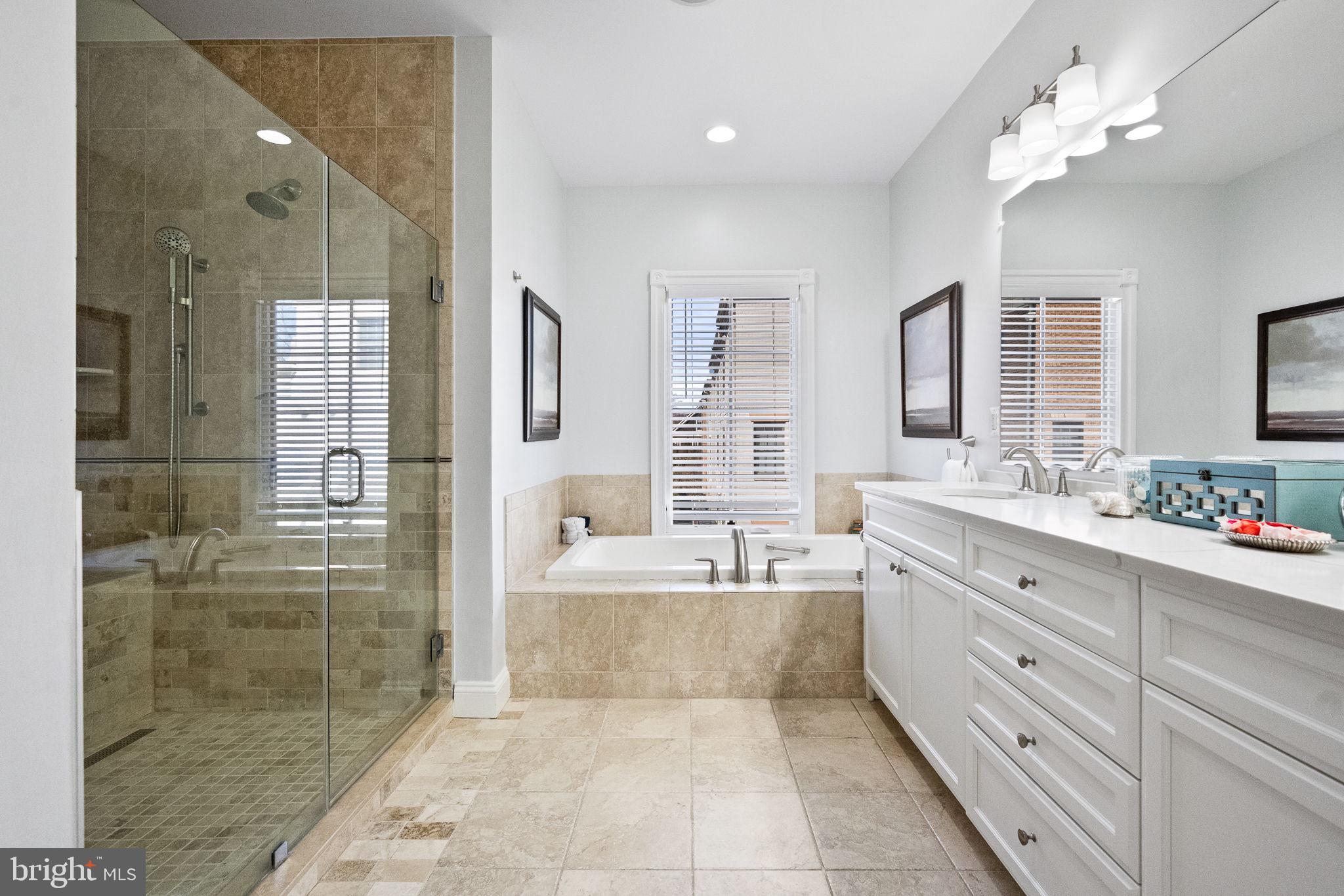 1411 Ridgeview Way Washington, DC 20007 - Photo 29 of 56 a spacious bathroom with a double vanity sink a mirror and a shower