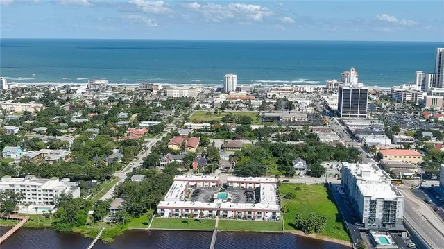 a city view with tall buildings