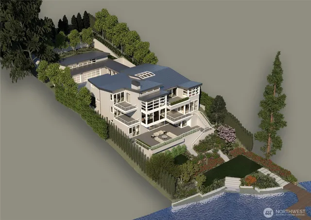 a tall building with large trees