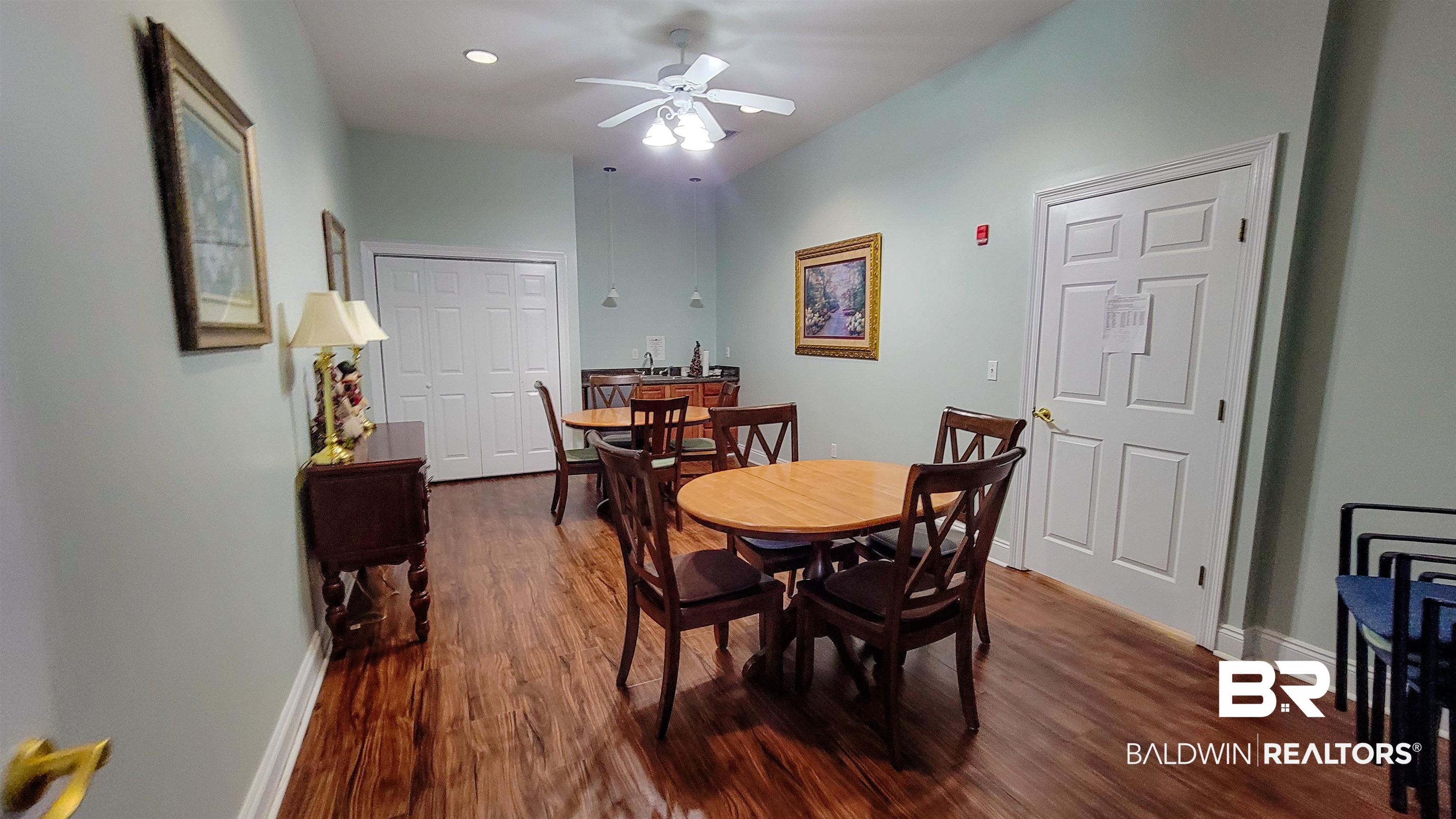 214 Hemingway Loop Foley, AL 36535 - Photo 64 of 67 Dining area with dark wood-style flooring, a ceiling fan, and recessed lighting