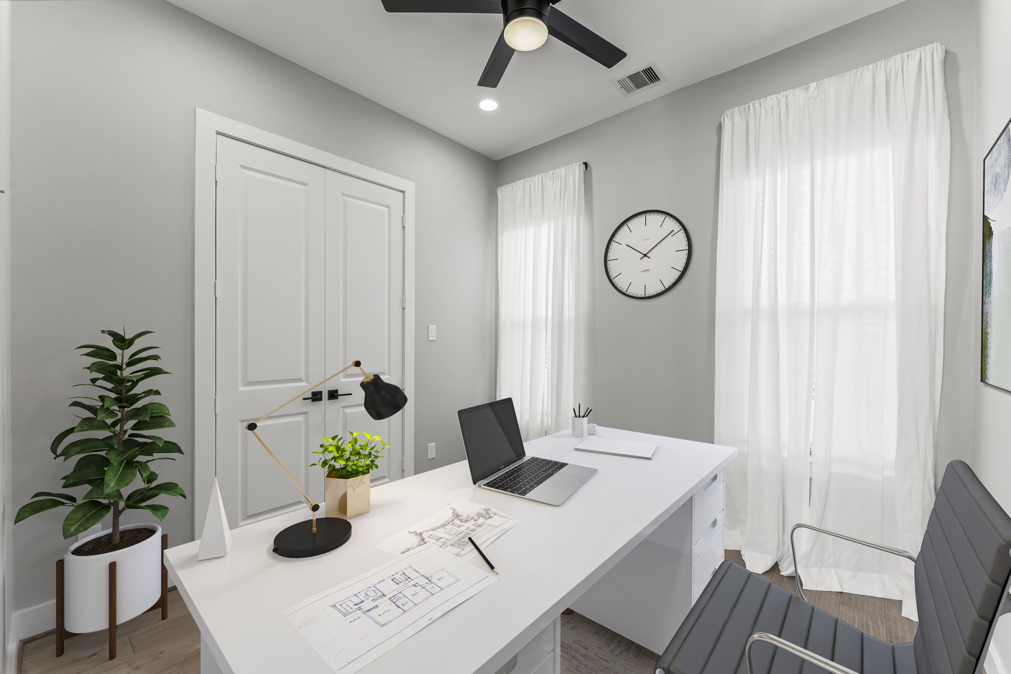 1602 Chestnut Street Houston, TX 77009 - Photo 4 of 49 a view of a workspace with furniture and wooden floor