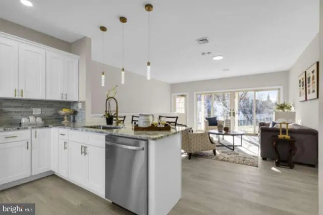 a kitchen with lots of counter top space