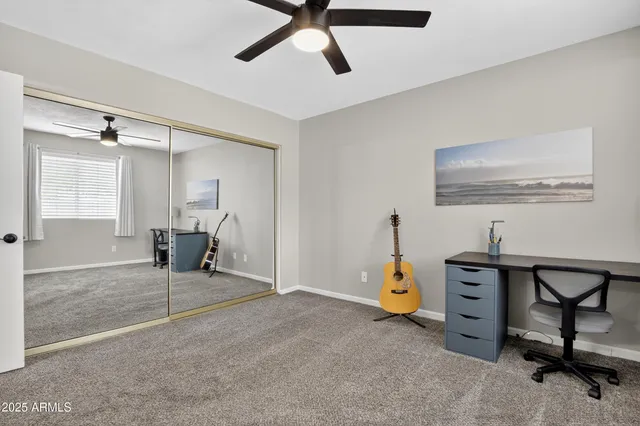 a view of a garage with furniture