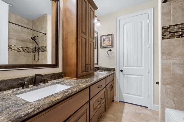 a view of a swimming pool with a sitting space