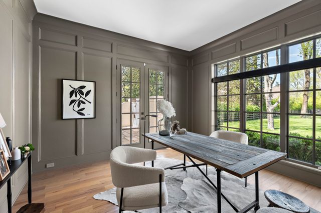 a view of a room with a large window