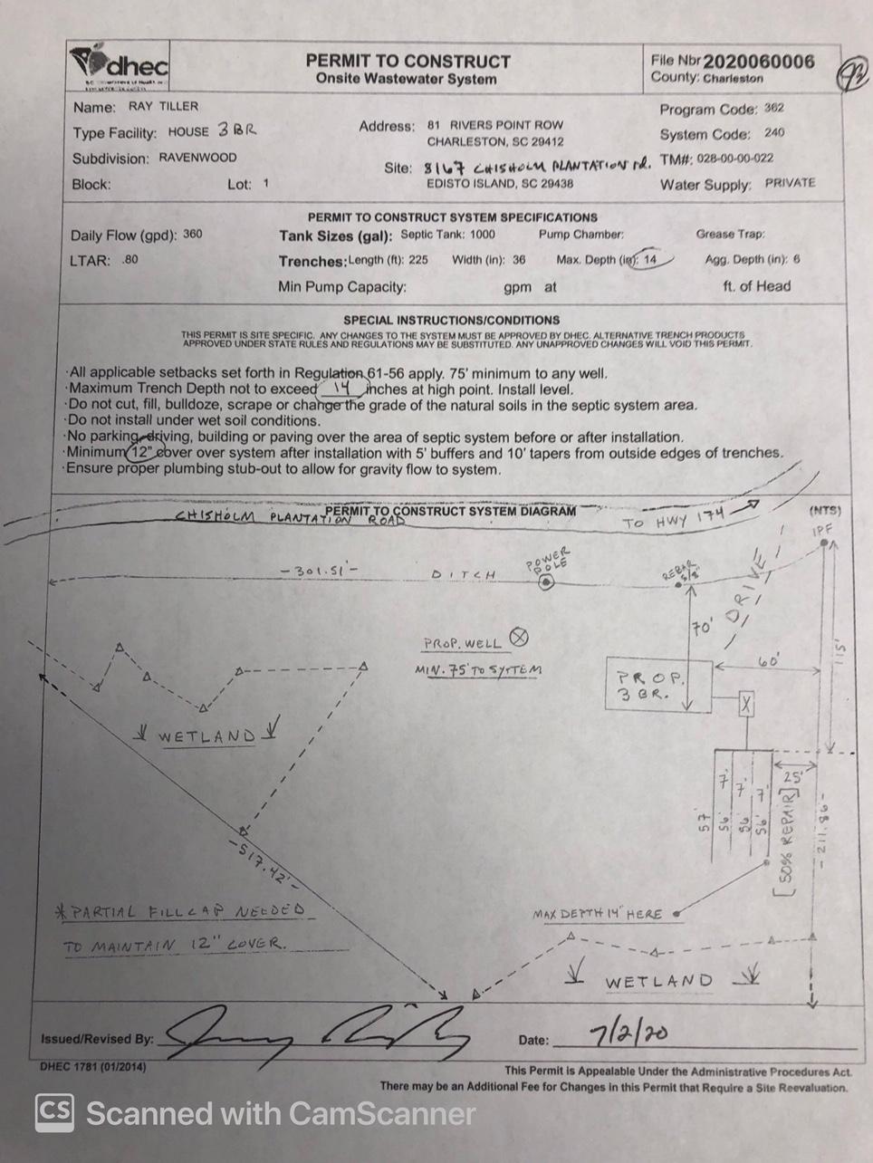 8167 Chisolm Plantation Road Edisto Island, SC 29438 - Photo 20 of 20 Septic Tank Permit!!