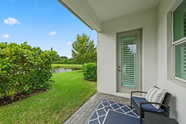 a view of a swimming pool with a garden