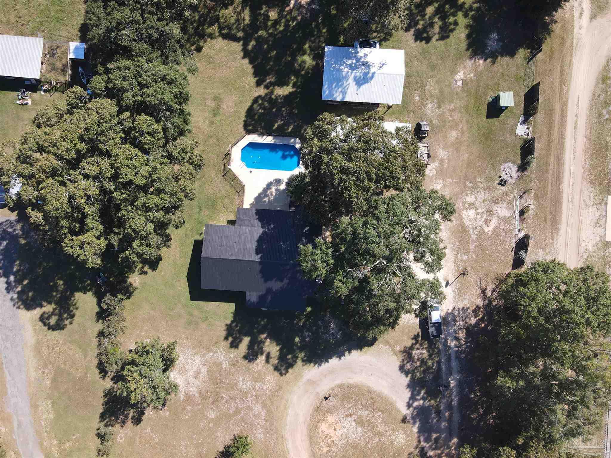 an aerial view of a house