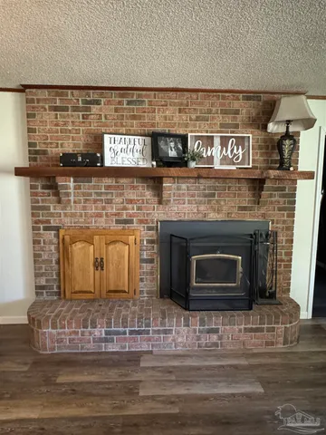 a fireplace with glass door