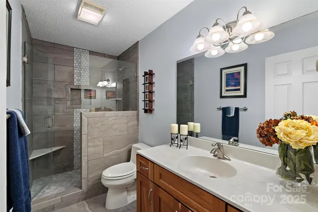 a bathroom with a sink a toilet and a mirror