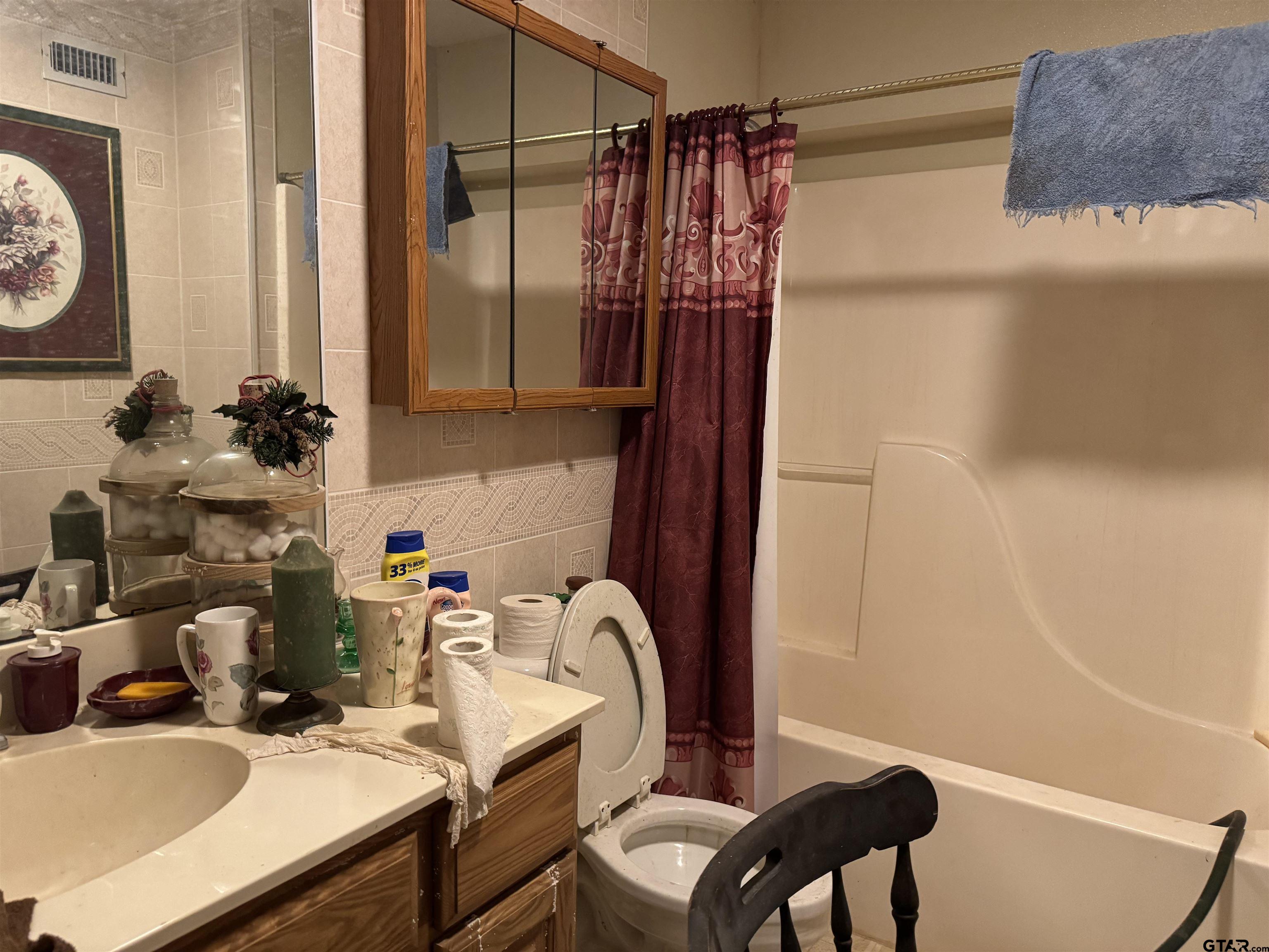 289 Llano Bend Holly Lake Ranch, TX 75765 - Photo 19 of 48 a bathroom with a sink a toilet and a mirror