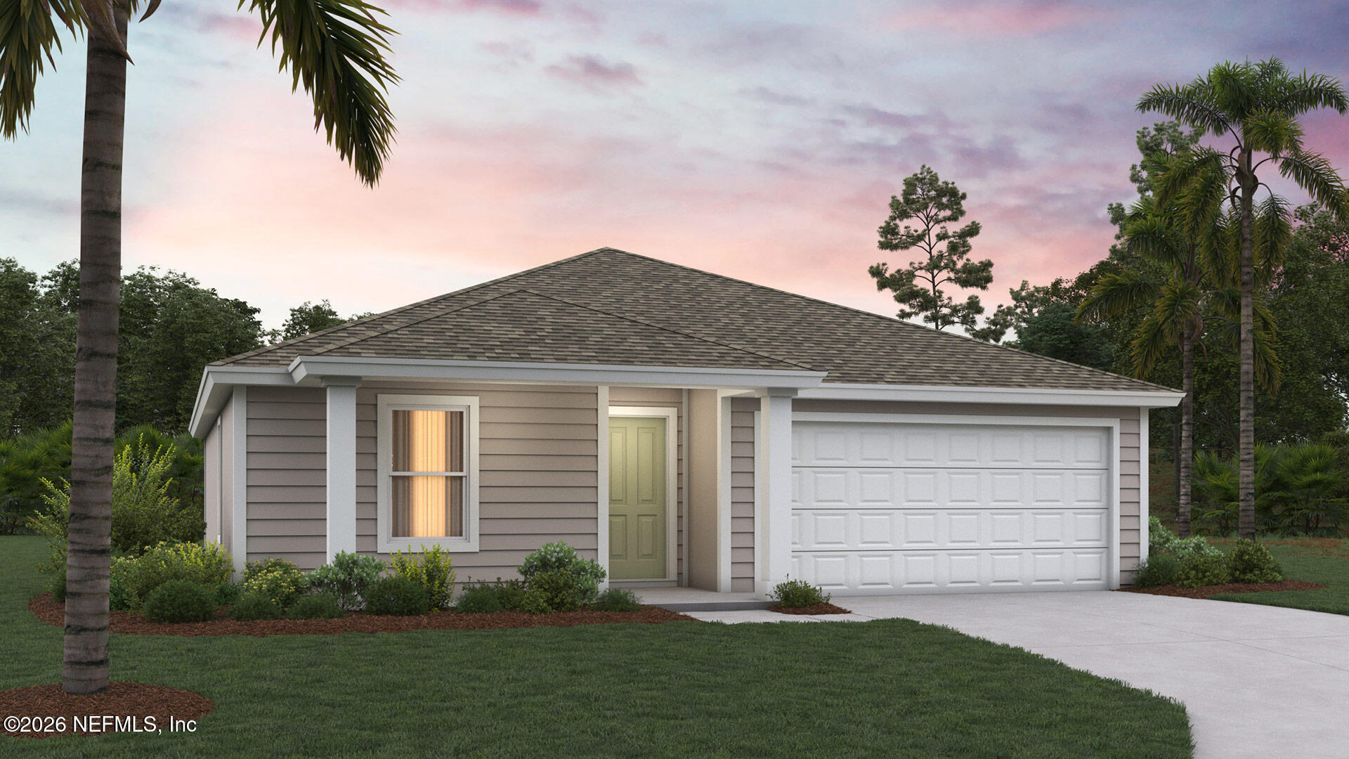 a front view of a house with a garden