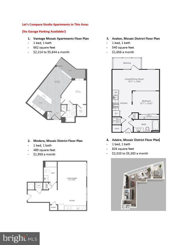 2726 Gallows Road, Unit 1502 Vienna, VA 22180 - Photo 46 of 46 Floor plan comparison of other studios nearby!