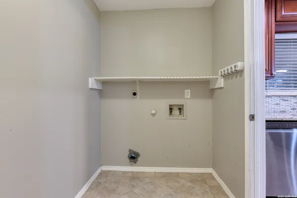 a view of a room with shelves