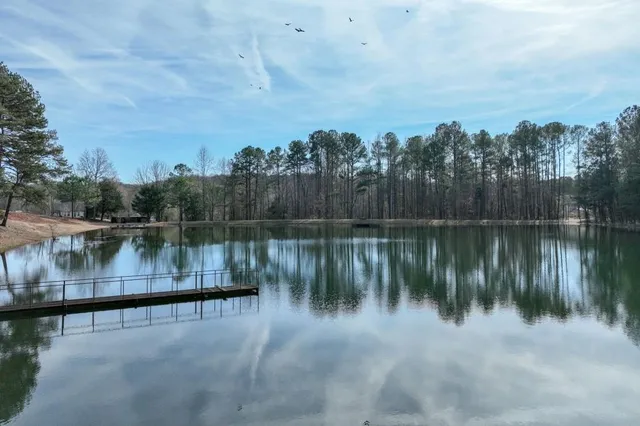 a view of a dry field with trees