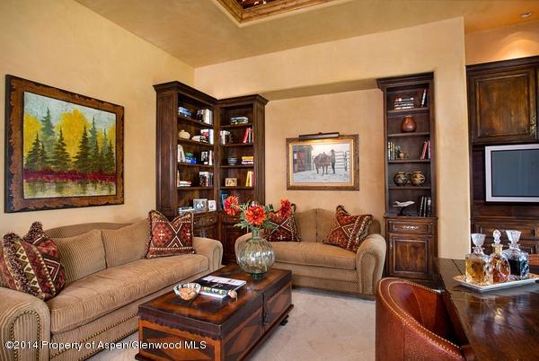 770 Pioneer Springs Ranch Road Aspen, CO 81611 - Photo 9 of 46 a living room with furniture a couch and a bookshelf