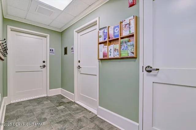 a view of a hallway with elevator