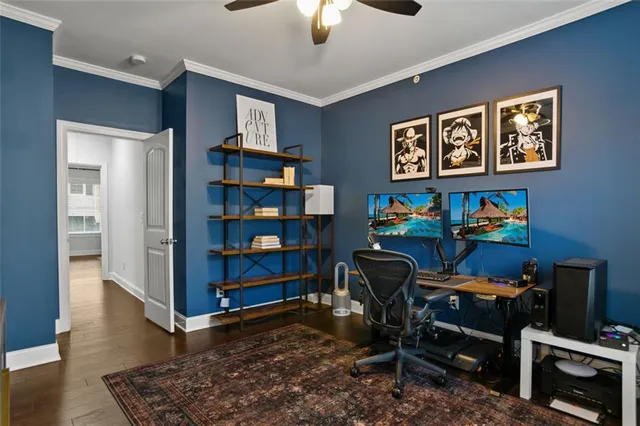 a workspace with furniture