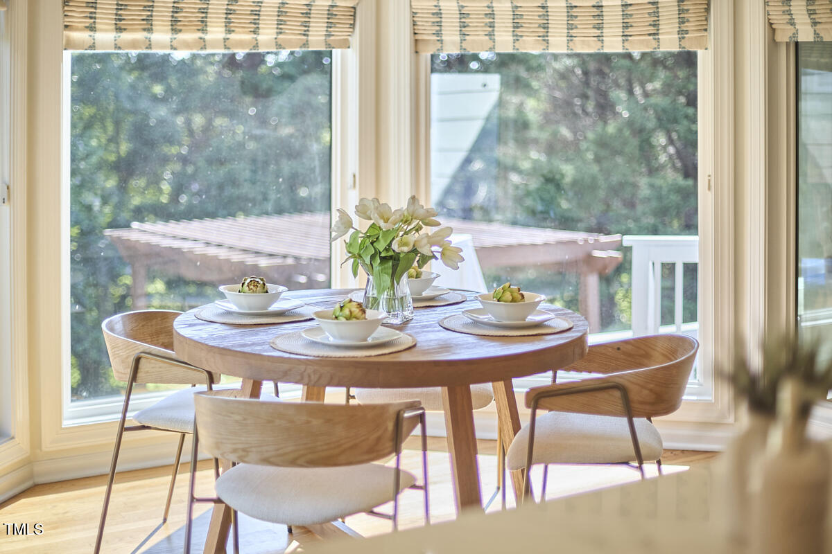 4303 Thetford Road Durham, NC 27707 - Photo 23 of 88 a view of a dining room with furniture window and wooden floor