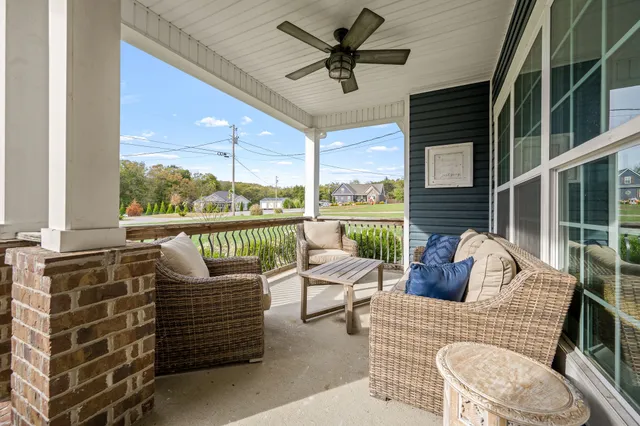 a balcony with furniture