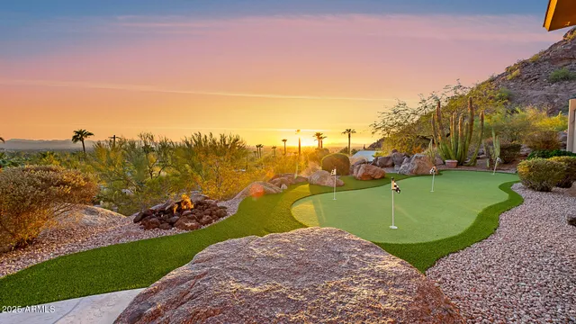 a view of a golf course with a park