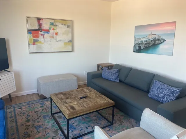 a living room with furniture and a rug