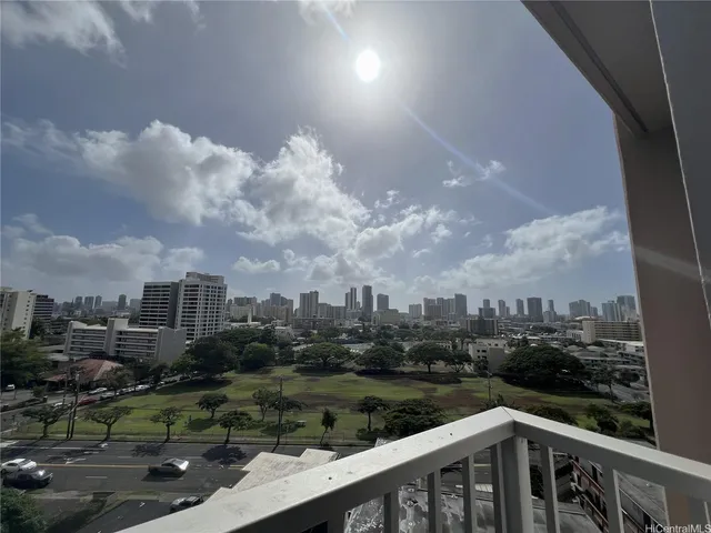 a view of a city from a balcony