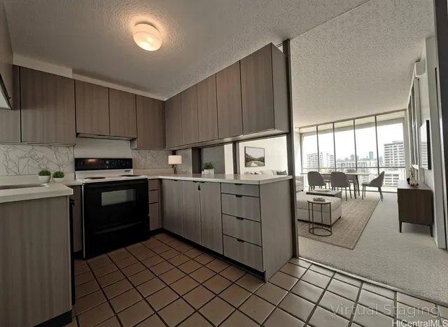 a kitchen with cabinets and white appliances