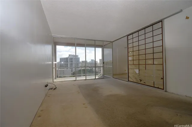 a view of a room with sliding door