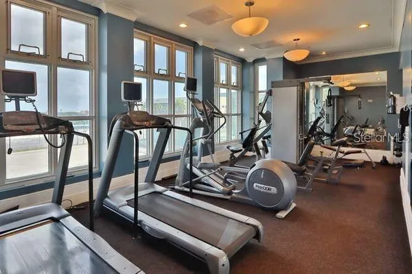 a view of a room with gym equipment