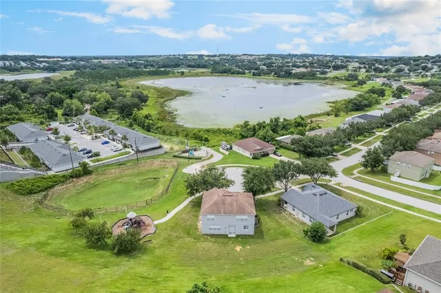a view of a lake with a city