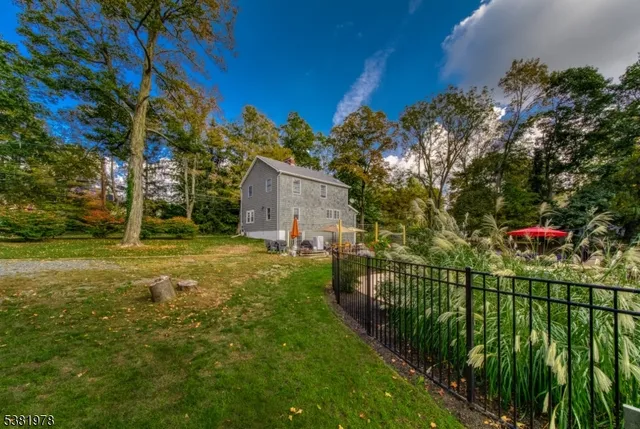 a garden view with a seating space