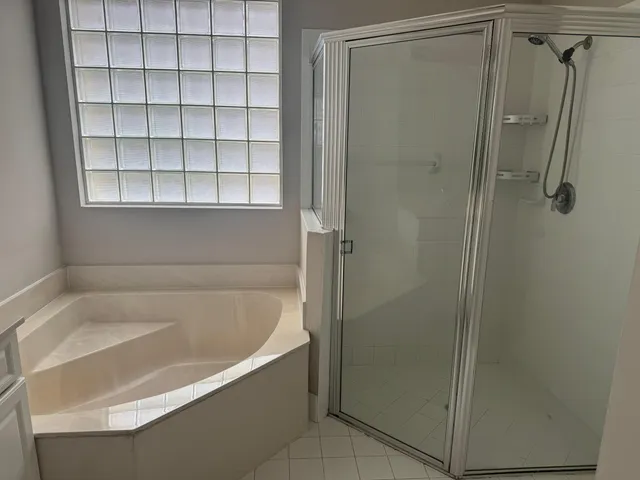 a bathroom with a bathtub