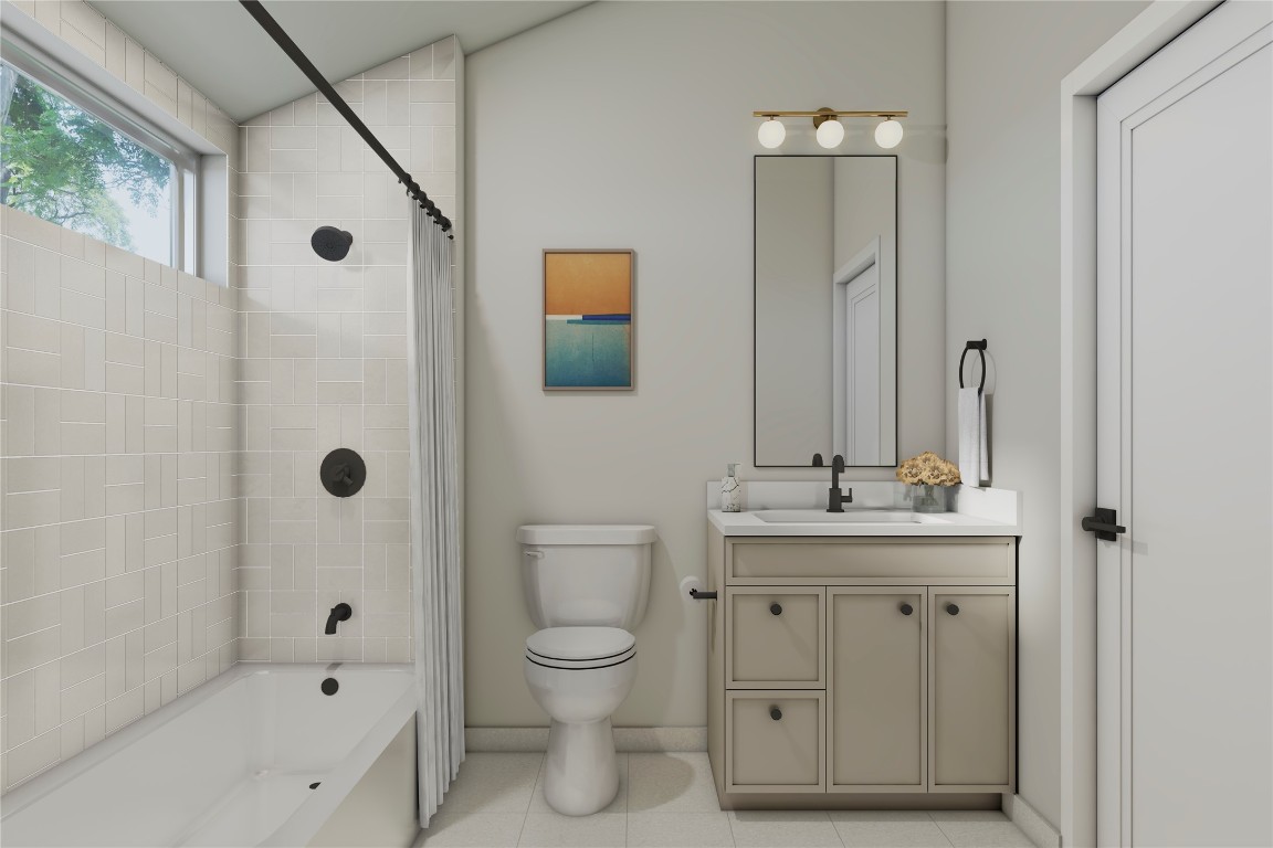 1202 Bianca Breeze Place Austin, TX 78721 - Photo 35 of 39 a bathroom with a granite countertop sink a toilet and shower