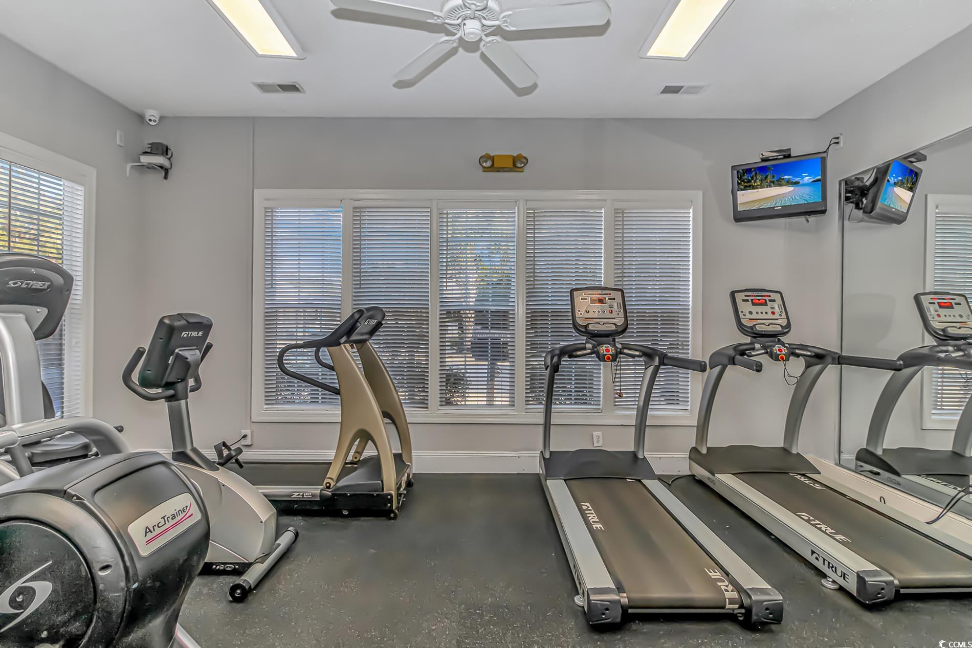 9754 Leyland Drive, Unit 9 Myrtle Beach, SC 29572 - Photo 32 of 40 Gym with a ceiling fan and baseboards