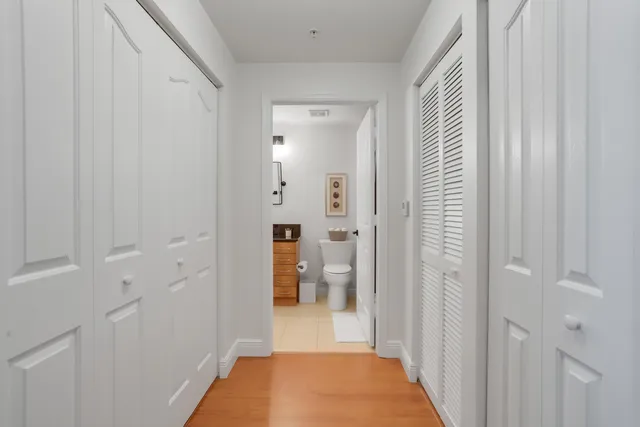 a view of a bathroom with toilet