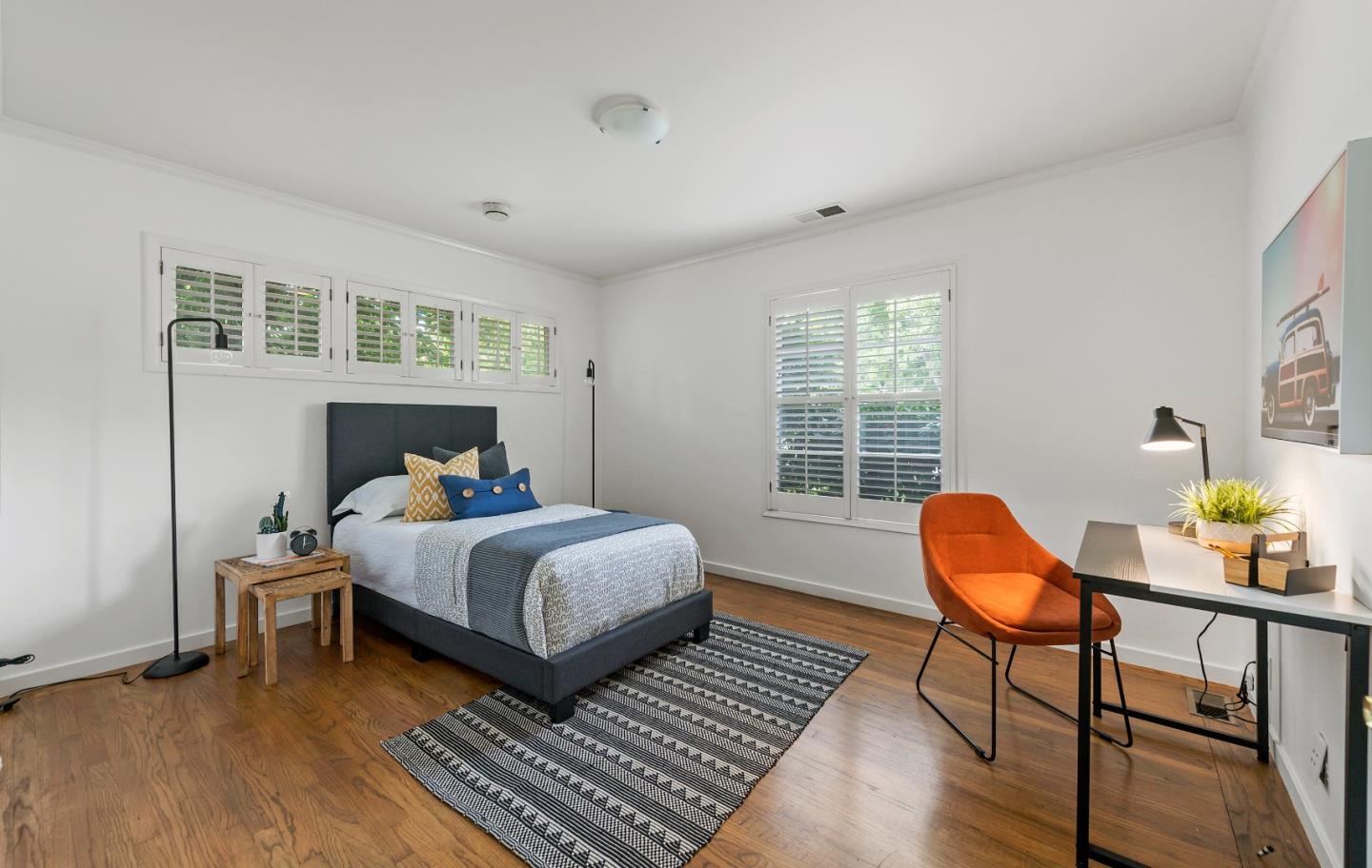 1340 Hillview Drive Menlo Park, CA 94025 - Photo 19 of 29 a bedroom with a bed a lamp and a window