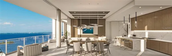 a view of a balcony dining table and chairs