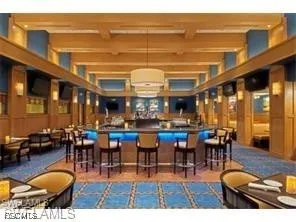 a dining hall view with a large window