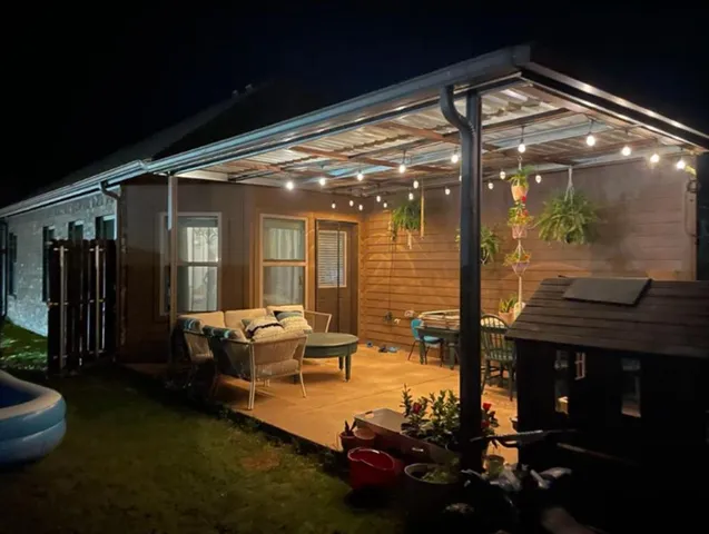 a view of outdoor space with seating