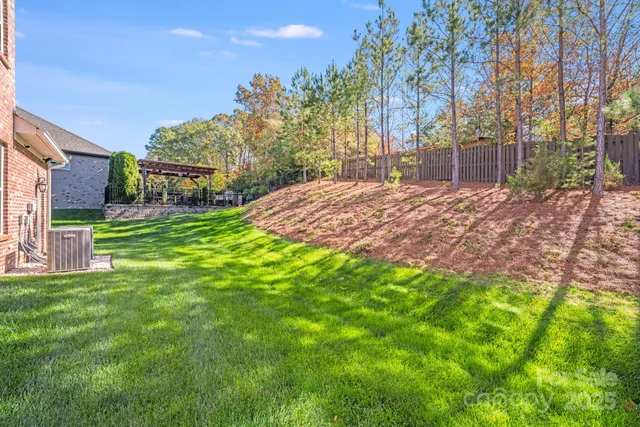 a view of a backyard with a large tree