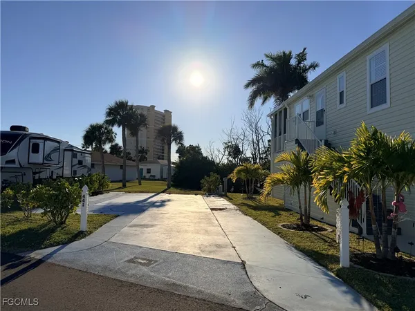 a palm tree sitting in front of a building