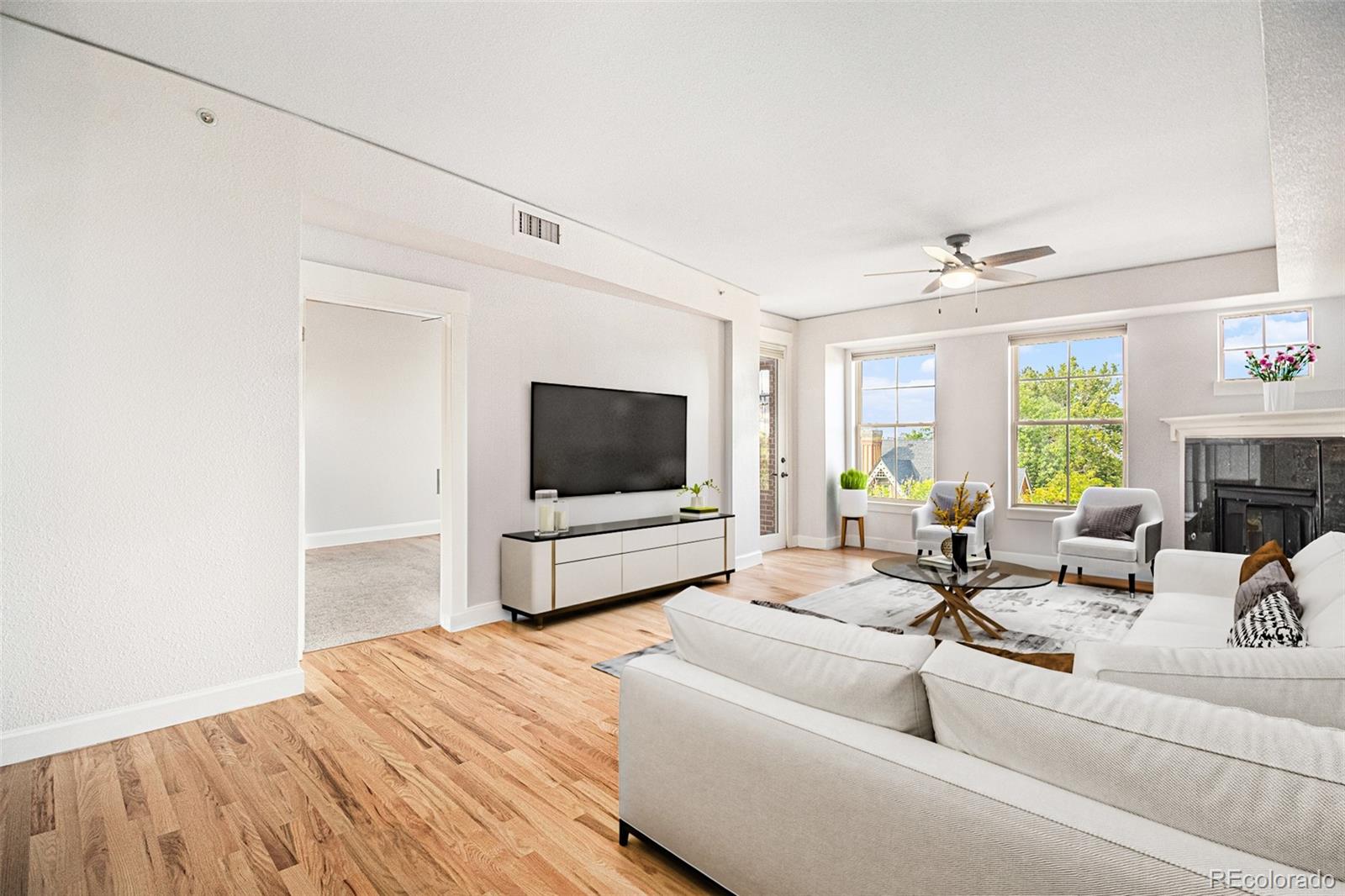 1699 North Downing Street, Unit 302 Denver, CO 80218 - Photo 4 of 23 a living room with furniture and a flat screen tv