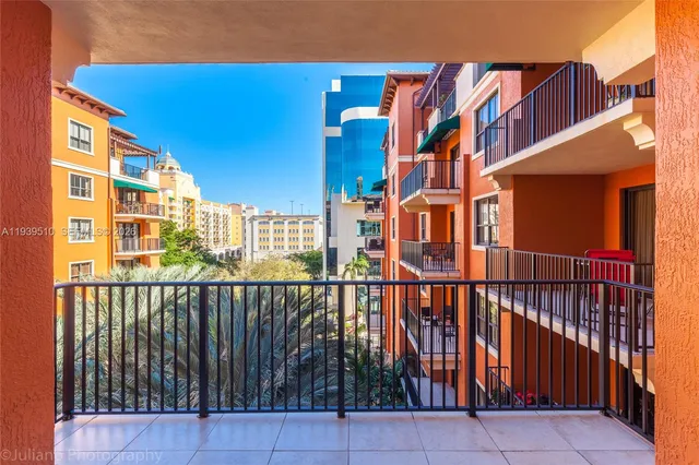a view of a building from a balcony