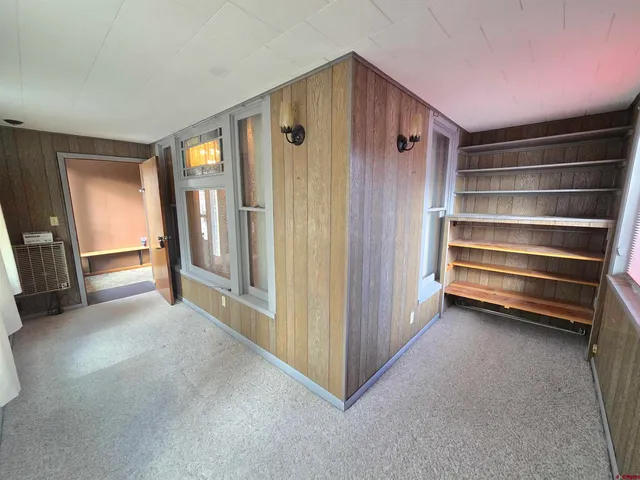 a view of a room with windows and closet