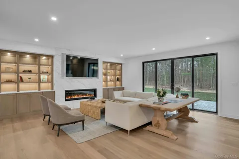 a living room with furniture fireplace and a flat screen tv