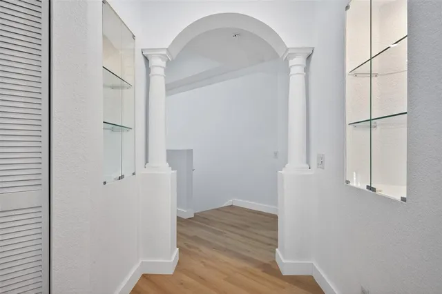 a view of a room with a furniture