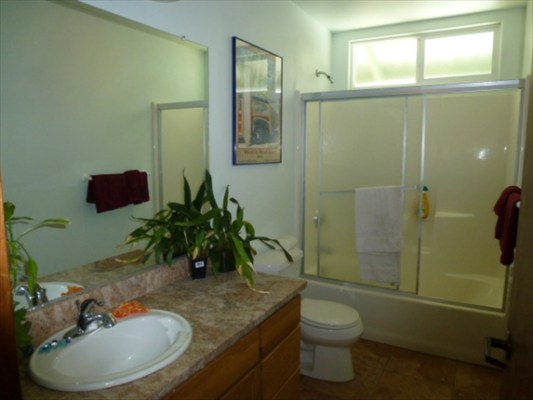 82-1225 Kinue Road Captain Cook, HI 96704 - Photo 11 of 25 a bathroom with a granite countertop sink toilet and shower