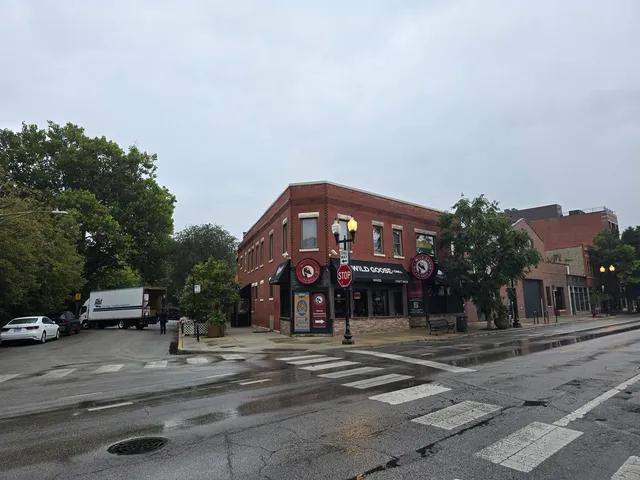a front view of a building with street view